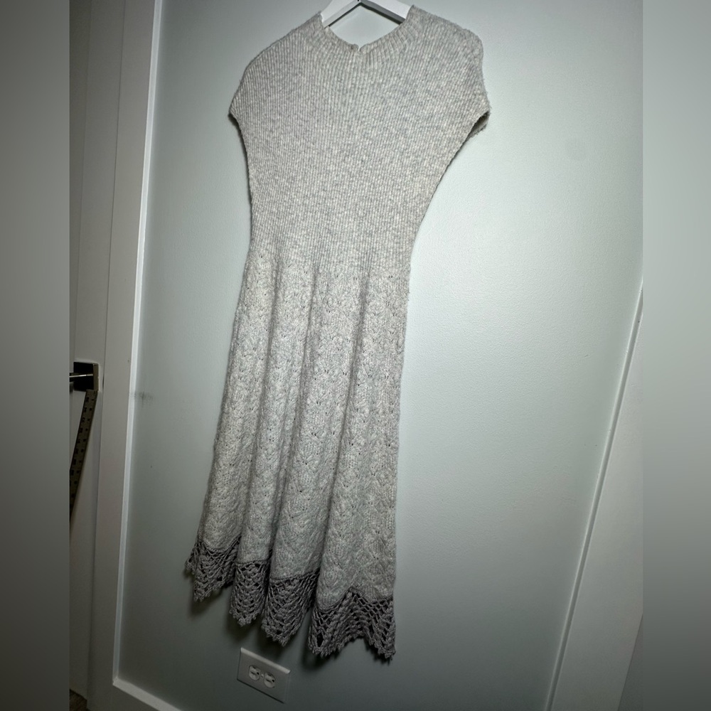 Anthropologie Feather Bone Oda Crochet Wool Alpaca Blend Sweater Gray Dress M - Picture 12 of 17